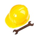Yellow helmet and tools on an isolated Royalty Free Stock Photo