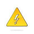 Yellow high voltage symbol with electric lightning. Triangular caution danger sign. Hazard warning sign