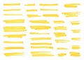 Yellow highlight marker lines, highlighters pen acid strokes. Underline brush or pen line for text, scribble permanent Royalty Free Stock Photo