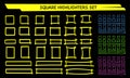Yellow highlight marker square frame set vector