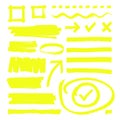 Yellow highlighter lines, arrows and frame boxes with grunge texture isolated vector stock