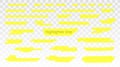 Yellow highlighter lines set isolated on transparent background. Marker pen highlight underline strokes. Vector hand Royalty Free Stock Photo