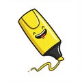A yellow highlighter marker with a cartoon face. The marker features a wide, black chisel Royalty Free Stock Photo