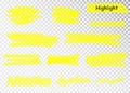 Yellow Highlighter Marker Strokes. Vector brush pen underline lines. Yellow watercolor hand drawn highlight set. Royalty Free Stock Photo