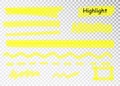 Yellow Highlighter Marker Strokes. Vector brush pen underline lines. Yellow watercolor hand drawn highlight set.