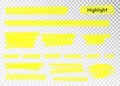 Yellow Highlighter Marker Strokes. Vector brush pen underline lines. Yellow watercolor hand drawn highlight set. Royalty Free Stock Photo