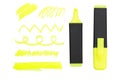 Yellow Highlighter Pen and Doodles Isolated on White Background Royalty Free Stock Photo