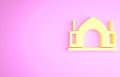 Yellow Hindu spiritual temple icon isolated on pink background. Minimalism concept. 3d illustration 3D render