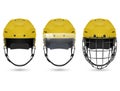Yellow hockey helmet in three varieties
