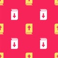 Yellow Holy bible book icon isolated seamless pattern on red background. Vector Illustration Royalty Free Stock Photo