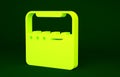 Yellow Home stereo with two speakers icon isolated on green background. Music system. Minimalism concept. 3d