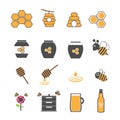 Yellow honey and bee icons set Royalty Free Stock Photo