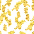 Yellow honey combs on a white background. Acrylic painting. Bee art. Handwork. Seamless pattern for design