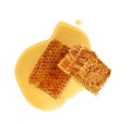 Yellow Honeycomb slice closeup isolated on white background Royalty Free Stock Photo
