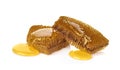 Yellow Honeycomb slice closeup isolated on white background Royalty Free Stock Photo