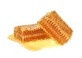 Yellow Honeycomb slice closeup isolated on white background