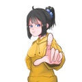 yellow Hoodie girl with pointing finger