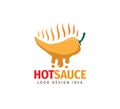 yellow hot chilli pepper with sauce drop and smoke flame vector logo design