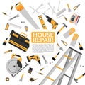 Yellow house repair tools and construction working equipment