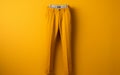 Yellow Hue: Chino Pants Hanging as Wall Decor -Generative Ai Royalty Free Stock Photo