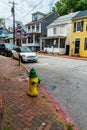 Yellow hydrant in a dormitory area of old Annapolis Royalty Free Stock Photo