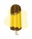 Yellow ice cream with chocolate on stick. Royalty Free Stock Photo