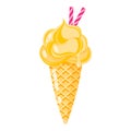 Yellow Ice cream cone or sundae with sweet tubules