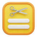 A yellow icon with a pair of scissors and two white bars, isolated on transparent background Royalty Free Stock Photo