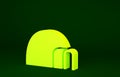 Yellow Igloo ice house icon isolated on green background. Snow home, Eskimo dome-shaped hut winter shelter, made of Royalty Free Stock Photo