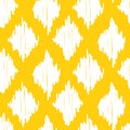 Yellow ikat ogee seamless pattern background.