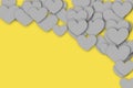 Yellow iluminating background with many ultimate gray hearts of different sizes. Illustration template banner for Royalty Free Stock Photo