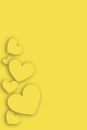 Yellow iluminating background for social media with hearts of different sizes. Vertical illustration template banner for Royalty Free Stock Photo