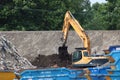 Yellow Industrial Digger Vehicle Moving Soil Royalty Free Stock Photo