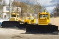 Yellow Industrial Tractors In The Factory`s Yard