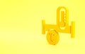 Yellow Industry metallic pipe and temperature icon isolated on yellow background. Plumbing pipeline parts of different