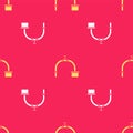 Yellow Industry metallic pipe and valve icon isolated seamless pattern on red background. Vector Illustration