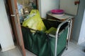 Yellow infectious hospital bins, from coronavirus pandemic. Infectious Wastes