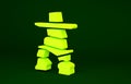 Yellow Inukshuk icon isolated on green background. Minimalism concept. 3d illustration 3D render