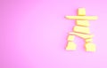 Yellow Inukshuk icon isolated on pink background. Minimalism concept. 3d illustration 3D render