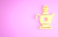 Yellow Islamic teapot icon isolated on pink background. Minimalism concept. 3d illustration 3D render