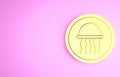 Yellow Jellyfish on a plate icon isolated on pink background. Minimalism concept. 3d illustration 3D render