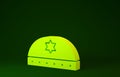 Yellow Jewish kippah with star of david icon isolated on green background. Jewish yarmulke hat. Minimalism concept. 3d