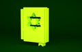 Yellow Jewish torah book icon isolated on green background. Pentateuch of Moses. On the cover of the Bible is the image