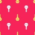 Yellow Jewish wine bottle icon isolated seamless pattern on red background. Vector