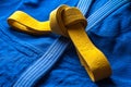 Yellow judo belt tied in a knot