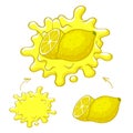 Yellow juice splash with lemon fruit.