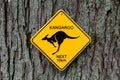 Yellow kangaroo warning road sign for next 10 km Royalty Free Stock Photo