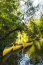 Yellow kayaks on the river Cetina, Croatia