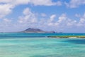 Yellow kayaks in turquoise waters nears Kailua beach on Oahu