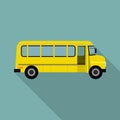 Yellow kid school bus icon, flat style Royalty Free Stock Photo